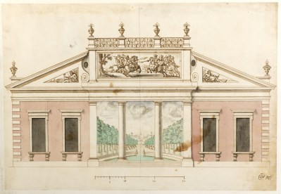 William Dickinson, Revised design for a pavilion on the bowling green, with perspective of vista through portico, 1700 Sir John Sane's Museum