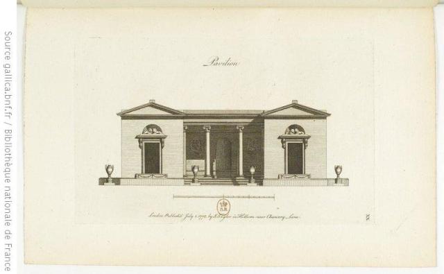 Design for a garden seat from John Soane's Designs in architecture ; consisting of plans, elevations and sections, for temples, baths, cassines, pavilions, garden-seats, obelisks, and other buildings ; for decorating pleasure-ground, parks, forests, etc, 1778