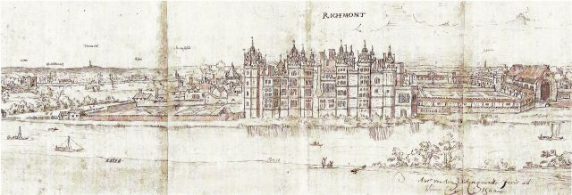 Richmond Palace from SW by Wyngaerde c.1558-62. Ashmolean Museum, Oxford