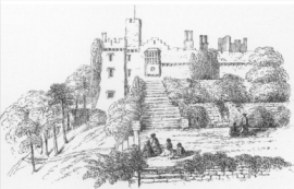 The steps bewteen the upper terraces From Thirteen Views of the Castle of St Donat's", 1871