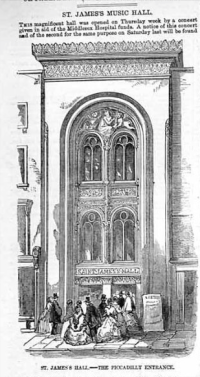 St James Hall, Piccadilly from Illustrated London News, 3rd April 1858