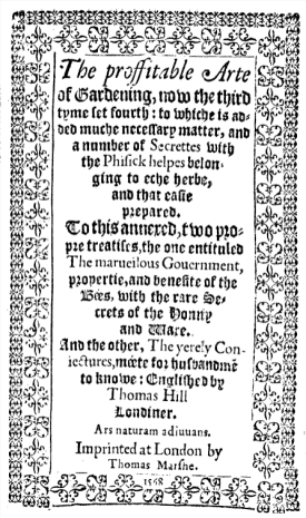 The title page of The proffitable arte of gardening, 1568