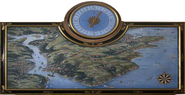 A Bird's-Eye Map View of the Kingswear Peninsula with a Wind Dial by George Spencer Hoffman © National Trust Images