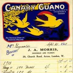 Receipt for Canary guano (used as fertiliser) supplied to Gunnersbury in 1911, from https://www.rothschildarchive.org/exhibitions/gardens/creating