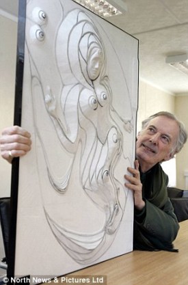 Charles Jencks with a model of the sculpture he is to draw into the land near the Blagdon Estate. http://www.dailymail.co.uk