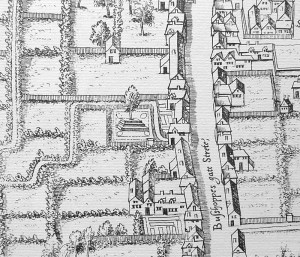 A stepped mount on Bishopsgate, from the Copperplate map c.1558