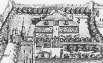 detail showing the mount at New College from David Loggan, Oxnia Illustrata, 1675