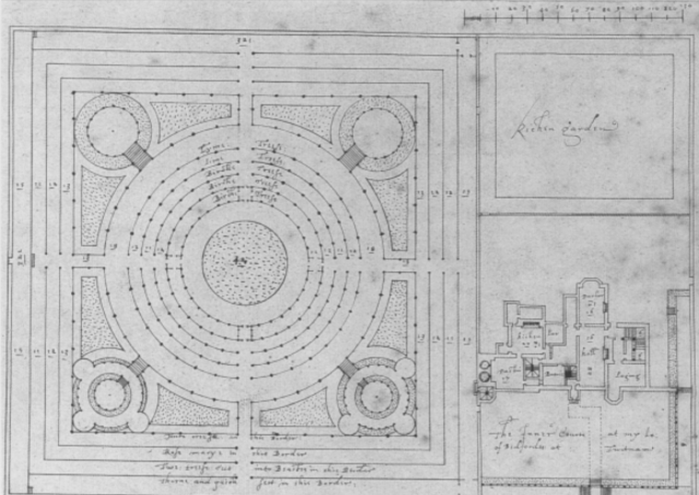 Plan of the house and gardens at Twickenham Park by Robert Smythson, 1609 Architectural Library,RIBA