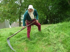 The Histroic Gardener sharpening his scythe at the Prebendal Manor, Nassington https://historicgardener.wordpress.com
