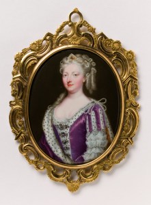 Queen Caroline Enamel on copper in gold frame with ivory backing Christian Friedrich Zincke (about 1683-1767) England About 1732, V&A