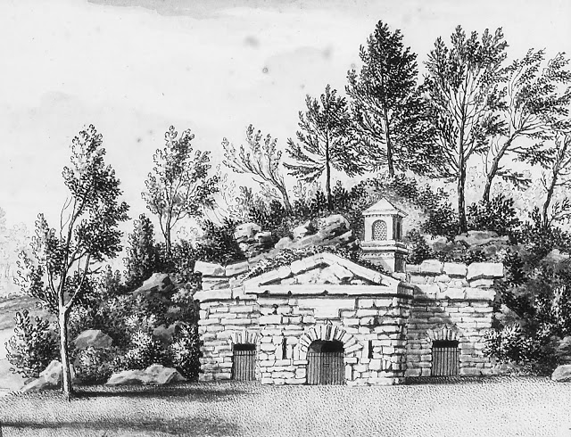 Drawing of Queen Carolines Hermitage in Richmond Gardens by Bernard Lens III (1682 - 1740) c.1735. Royal Collection Trust