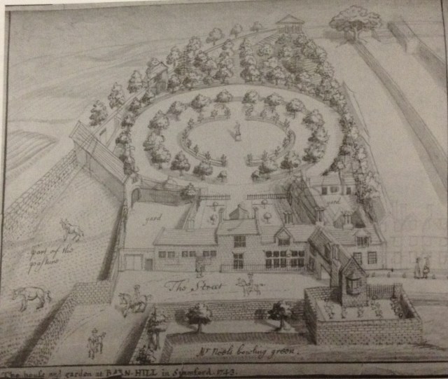 Stukeley's drawing of his house and garden at Barn Hill, 1743. Spalding Gentleman's Society