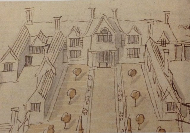 Stukeley's drawing of the garden front at Barn Hill, c.1741-2, Bodleian Library, Gough Maps 16, f.52v b
