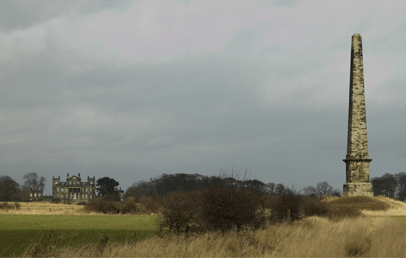 The south front of Seaton Delaval Hall, seen from the obelisk erected on the axis of the house exactly half a mile from it. Pub Orig CL 07/04/2010