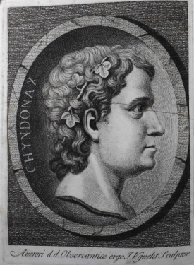 Stukeley in his Druidic persona Chyndonax from the frontsipiece of Stonehenge, 1740