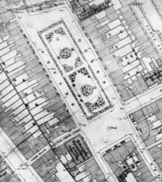 detail from the 1875 OS map showing the planting pattern in the square