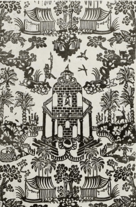 Wallpaper showing orinetal influences, early 18thc from Hurlstone manor, Northants. V&A