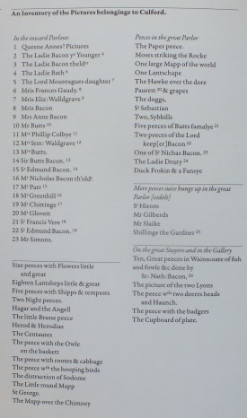 A list of the pictures rcorded on Jane's inventory, 1659 taken from Karen Hearn, Nathanile Bacon, p.32