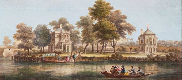 A View of the Duke of Marlborough’s Island situate on the River Thames between Maidenhead Bridge and Windsor. From Picturesque Views on the Thames by Samuel Ireland, 1792.