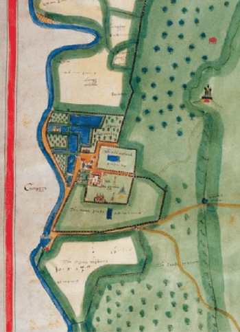 Detail from the Chatsworth Estate mpa, 1617 by William Senior from The Archaeology of a Great Estate: Catsworth & Beyond, by Nicola Bannister & John Barnatt, 2009