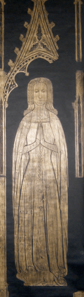 The memorial brass for Elizabeth, Lady Dallingridge in Fletching parish church, from http://www.historyinbrass.co.uk/visiting/medieval.html