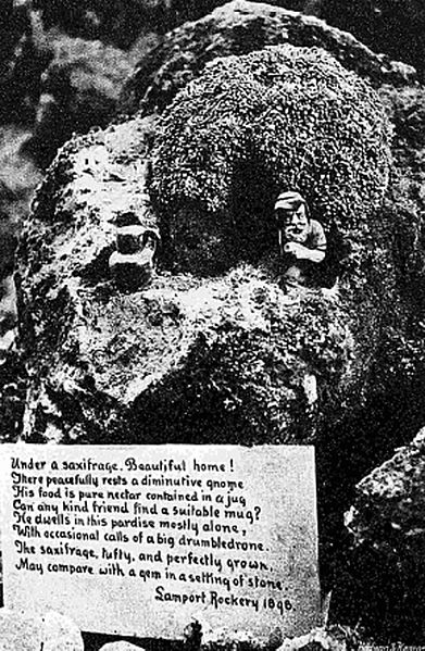 Garden gnomes in the rockery at Lamport Hall in 1898 Date1898 Source Country Life Illustrated (London) December 24, 1898