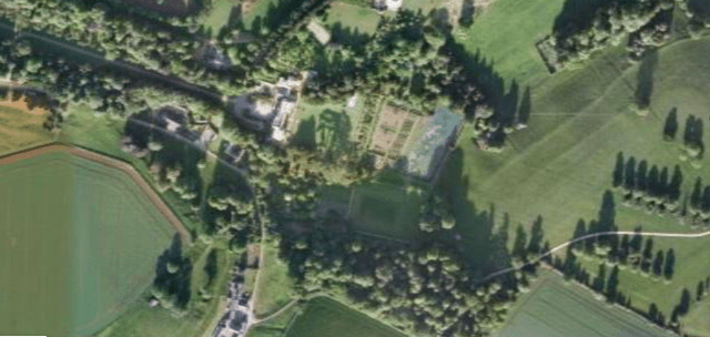 Aerial view of Upton. North on the left, south on the right. Google Earth