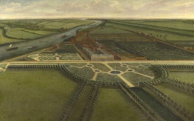 A View of Hampton Court, by Leonard Knyff, c.1703, shows the elaborate garden recently created by William III in line with the latest tastes of European royalty Photo: Courtesy of the Royal Collection Trust